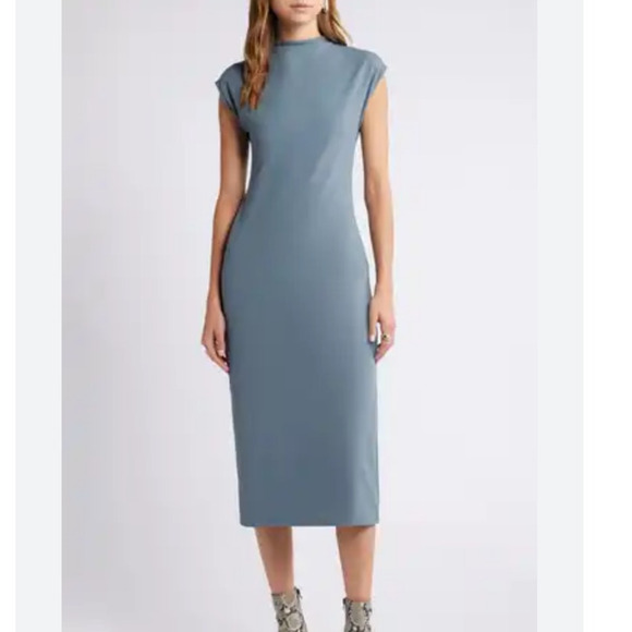 Open Edit Women’s Smooth Edit Funnel Neck Midi Dress Sz Small NWT Minimalist - Picture 1 of 6